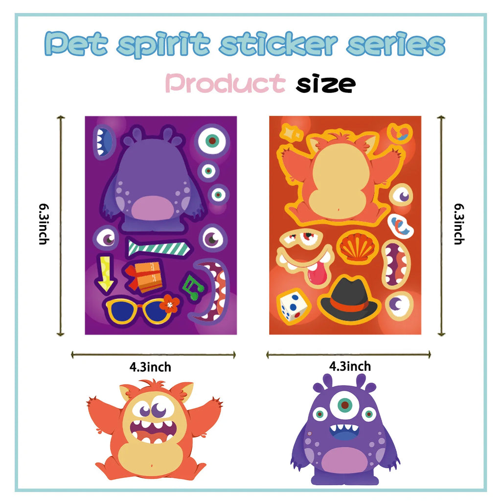 8/16/24Pcs Little Monsters Puzzle Sticker Make a Face Cartoon Toys For DIY Phone Laptop Luggage Skateboard Graffiti Decals