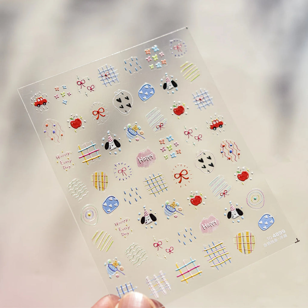Cute Graffiti Lines Nail Art Stickers 5D Embossed Butterfly Rabbit Nail Art Accessory Stickers DIY Japanese Self Adhesive Decals