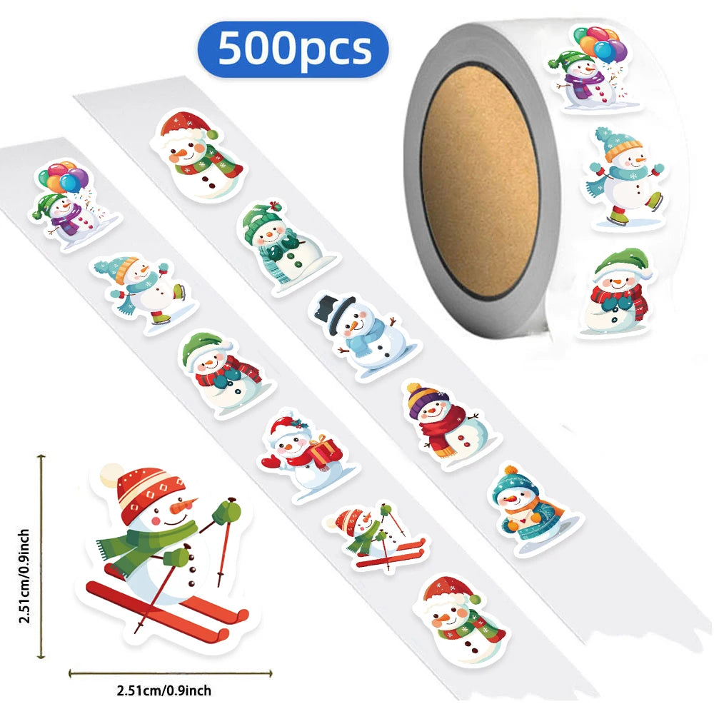 500PCS Christmas Snowman Stickers Small Pattern Decoration DIY Bags, Tablets, Skateboards, Motorcycles, Water Cups, Toy Stickers