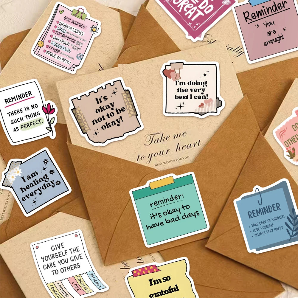 50PCS Self affirmation Encouragement Slogans Graffiti Stickers DIY Manual for Speakers Skateboards Tablets Decorative Stickers