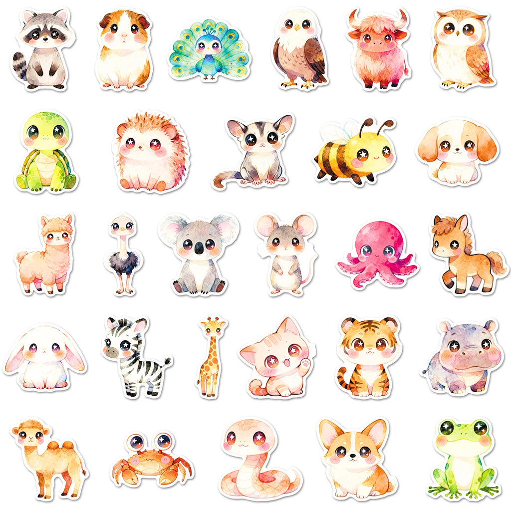 55/110PCS Big Eyes Cartoon Animal Stickers Star Eyes Cute Pet DIY Decoration Notebook Stationery Computer Stickers