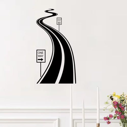 1pc of Wall Sticker Featuring a Road Sign, Vinyl Speed Limit Decal, Tire Track Design, And Winding Road Decal, Perfect for Decor