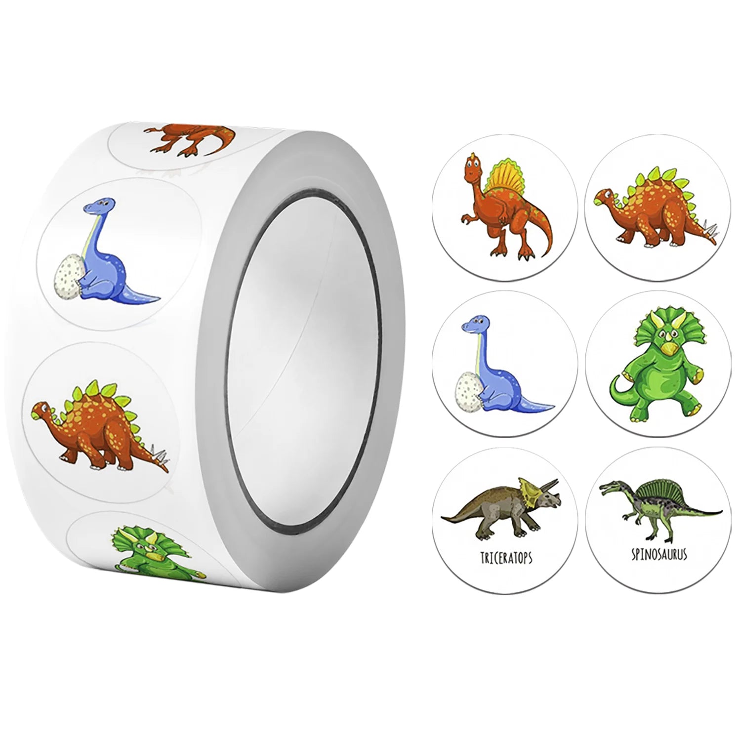 1Roll(500pcs) 1'' Round Cartoon Dinosaurs Stickers for Kids Teacher Reward School Supplies Animal Incentive Home Decor