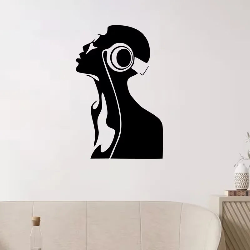 Listen to Music Wall Sticker - Vinyl Music Note Wall Art, Self-Adhesive Matte Finish, Classic Cartoon Design for Bedroom, Living