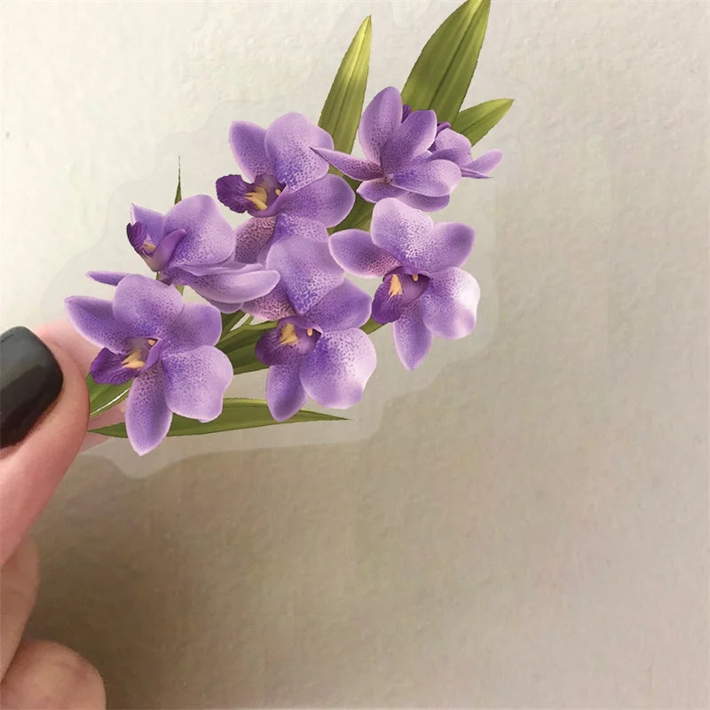 50PCS Kawaii Orchid PET Sticky Sticker Aesthetic Tear Open DIY Decoration Scrapbooking School Stationery Supplies for Kids
