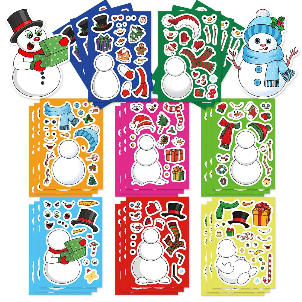 8PCS Winter Snowy Christmas Snowman Creative Collage DIY Suitable for Phone Cases, Tablets, Water Bottles, Puzzle Toys, Stickers