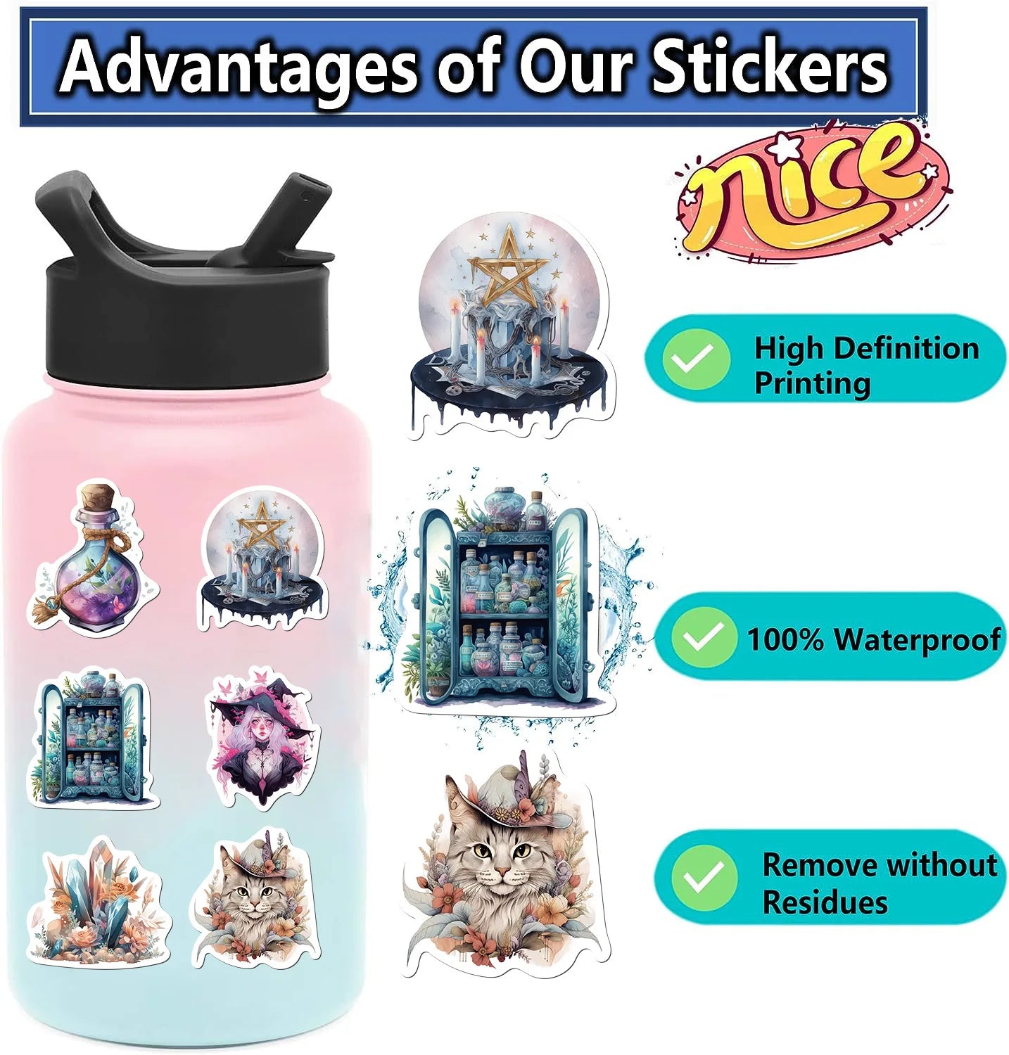 50/100PCS Realistic Witch Graffiti Stickers Decorative Guitar Notebook Luggage DIY Waterproof Stationery Stickers