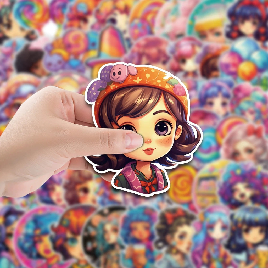 50/100PCS Colorful Candy Girl Graffiti Stickers Luggage Phone Computer Decor Stickers Waterproof Creative Stationery Sticker