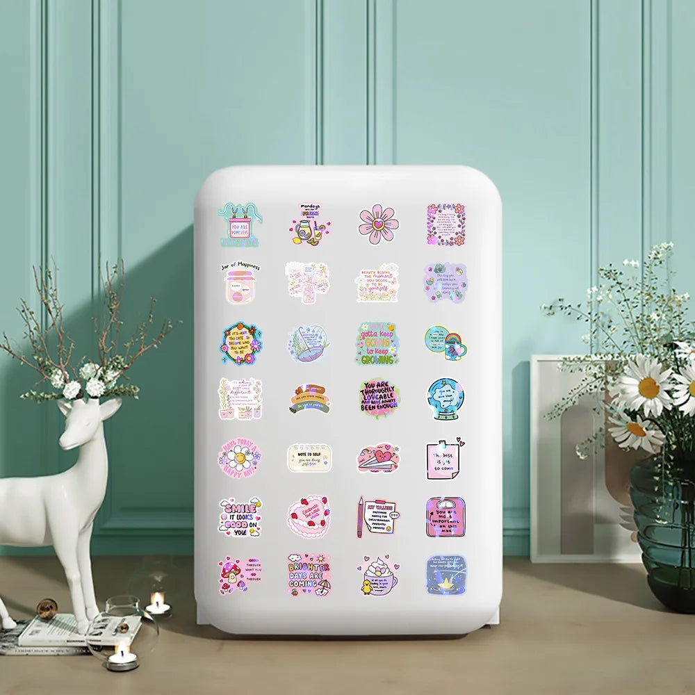 50/100 Pcs Cute Inspirational Quote Aesthetic Fresh Stickers Reusable for DIY Car Suitcase Fridge Phone Stationery Box Decals