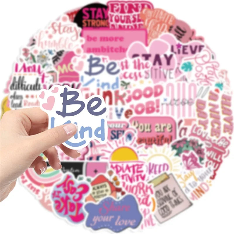 10/30/50PCS Kawaii Encourage Pink PVC Sticky Sticker Aesthetic DIY Stationery Decoration Scrapbooking School Supplies for Kids