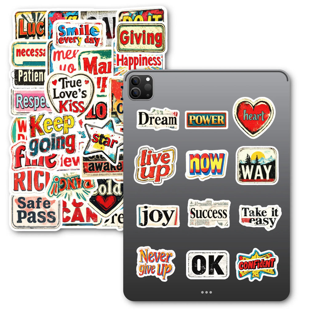 50/100 Pcs Cool Vintage Text Doodle Mix Stickers No Repeat DIY Enthusiast for Helmet Skateboard Car Phone Fade Resistant Decals