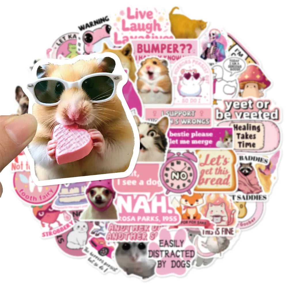 50PCS Pink Funny Stickers Creative Fun Stickers DIY Phone Cases Luggage Tablets Water Cups Fun Toy Stickers
