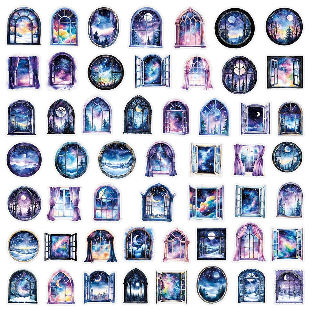 50PCS Transparent PET Dream Window Flower Stickers Phone Water Bottles Notebook Stationery Tablets Waterproof Stickers