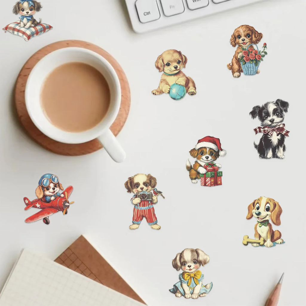 50PCS Transparent PET Retro Dog Stickers Waterproof Stationary Notebook Pencil Box Decorative Guitar Stickers