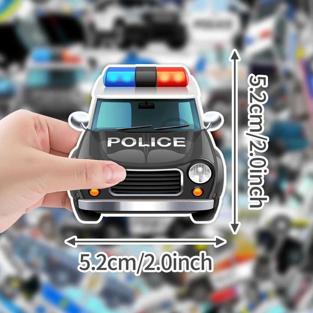50 Pcs Cartoon Police Car Stickers, Mobile Phone Water Cup Computer Decoration Stickers, Laptop hand account waterproof stickers