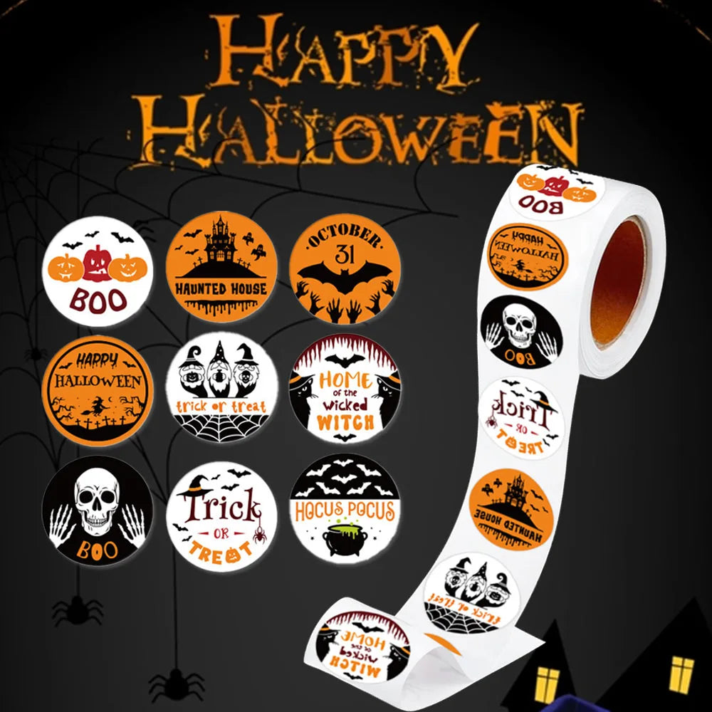 500Pcs/Roll Halloween Themed Gift Sealing Stickers 2.5cm/1.0in DlY Holiday Decoration Trick or Treat Labels Perfect For Adorning