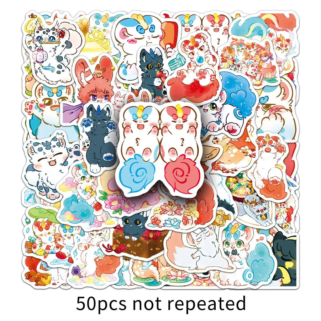 50Pcs Cartoon Anime Animal & Character Doodle Stickers Stationery Organizer Box Phone Notebook Guitar Fridge Suitcase DIY Decals