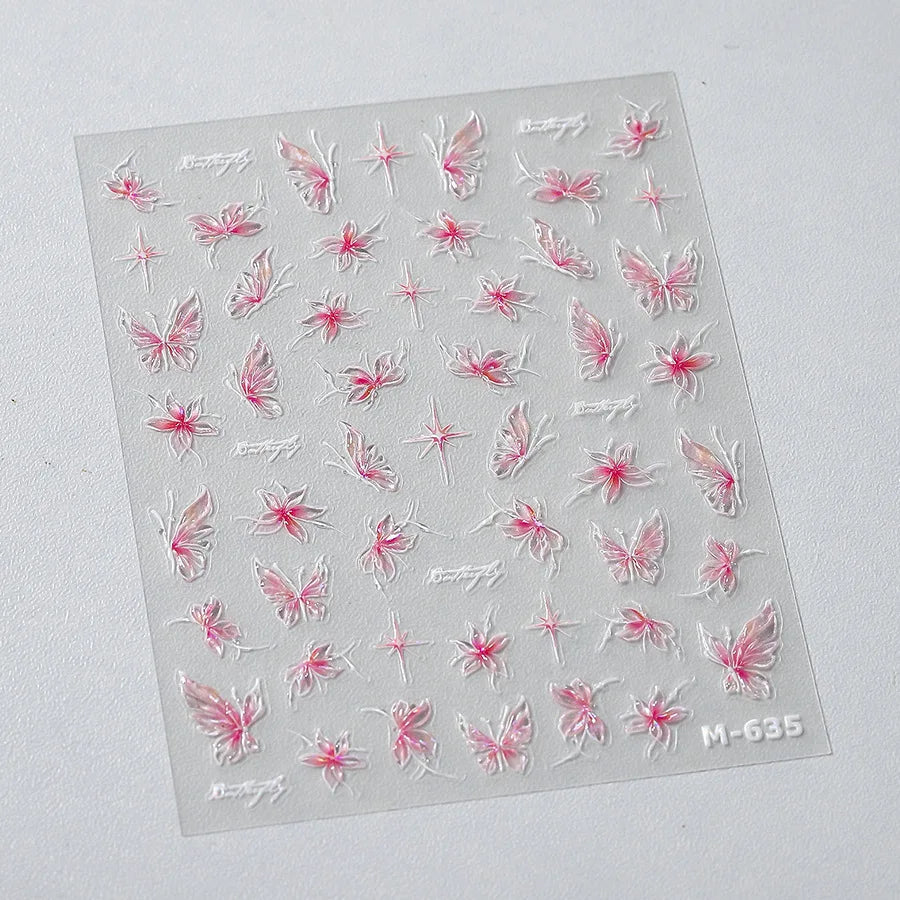 5D Butterfly Nail Stickers Sparkling Jelly Butterfly Nail Art Sticker Decorations Decals DIY Self Adhesive Slider Manicure Parts