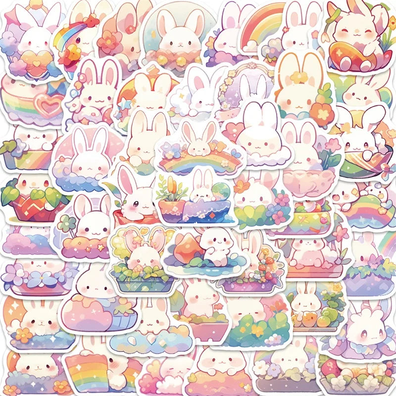10/30/50PCS Rainbow Rabbit PVC Sticker Aesthetic Children's Korean Decoration Scrapbooking Stationery School Supplies for Kids