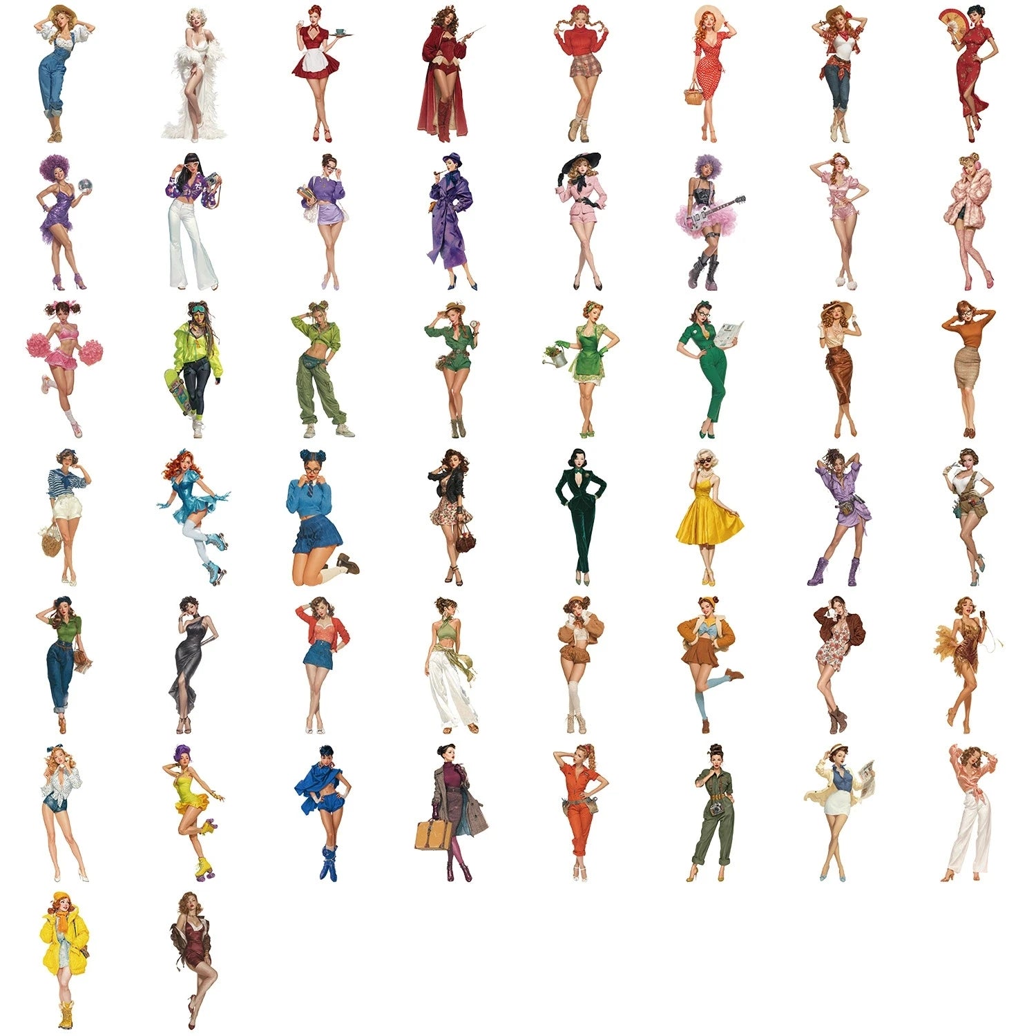 50/100PCS Cartoon Pop Girl Sticker Pack Waterproof Transparent PET Laptop Decorative Guitar Notebook Stationery Stickers