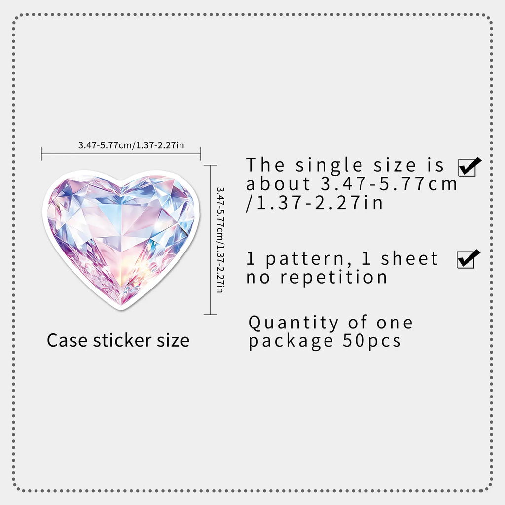 50/100PCS Sparkling Heart Stickers Love Diamond Shape Colorful Cool Decoration Phone Case Notebook Water Cup DIY Stickers