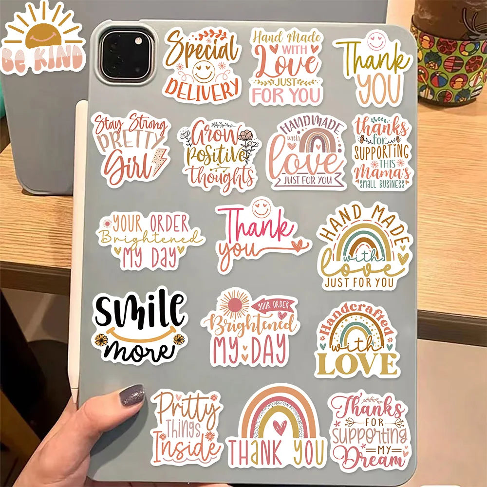 50PCS Boho Thank You Sticker Set Fun Stickers DIY Brochure Decoration Notebook Tablet Toy Stickers