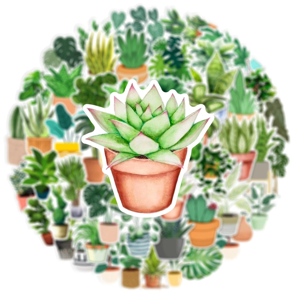 50/100PCS Green Potted Plants Graffiti Stickers Waterproof Trolley Box Motorcycle Scooter Notebook Refrigerator Stickers