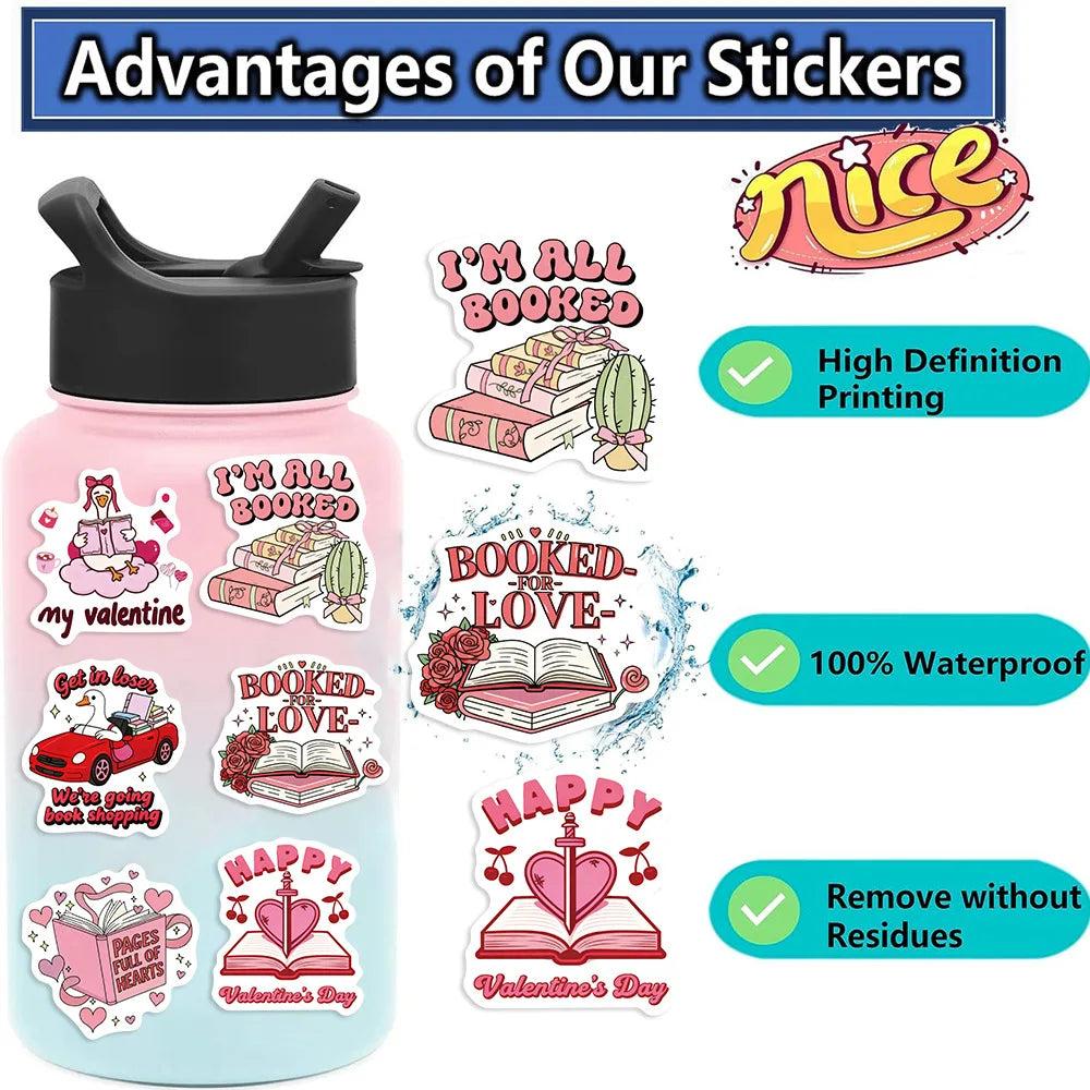 50/100PCS Cartoon Valentine's Day Bookish Graffiti Stickers Decorative Guitar Notebook Luggage DIY Waterproof