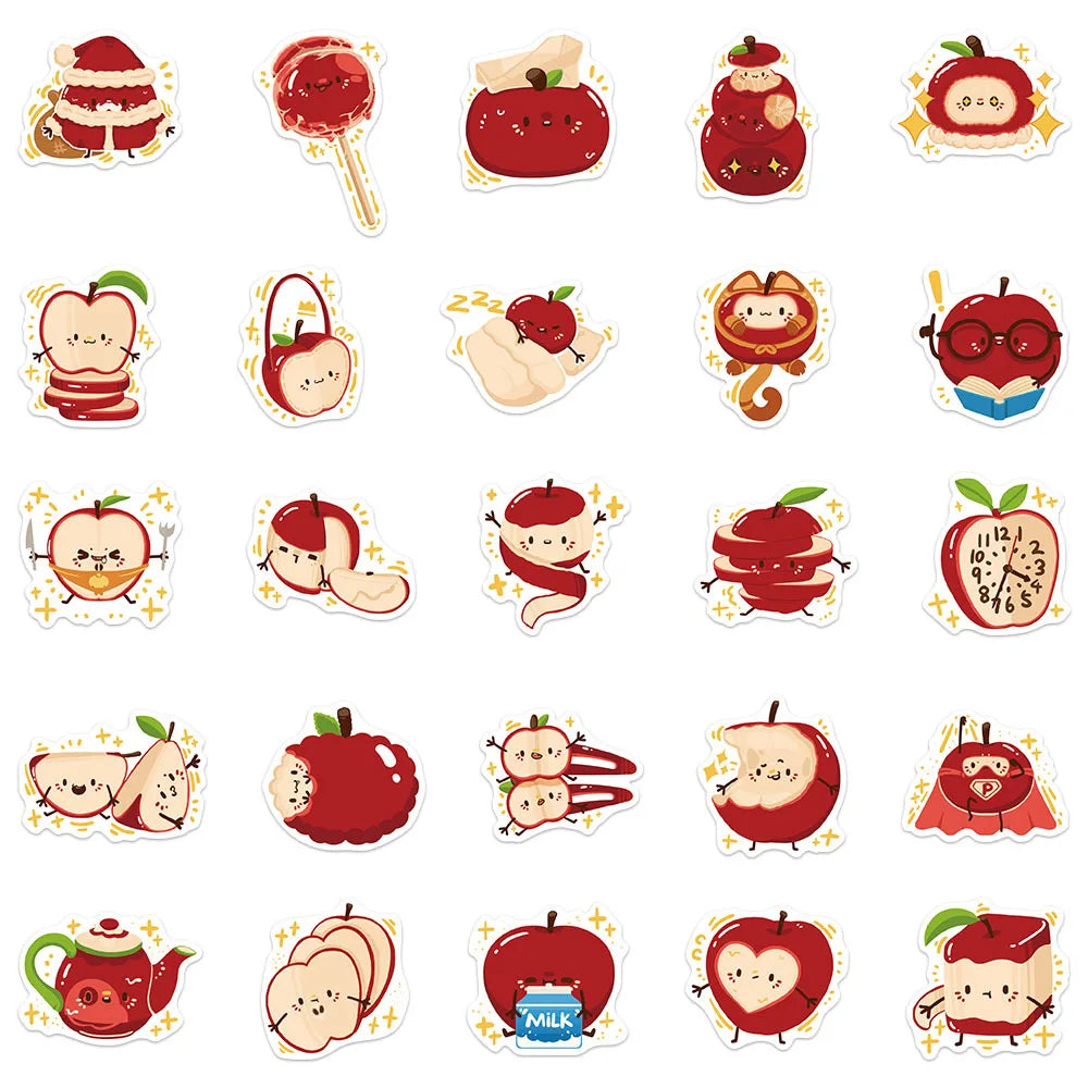 50-Pack Cute Fresh Apple Garden Stickers for Water Bottles Laptops Notebooks Phones Student Stationery DIY Decoration