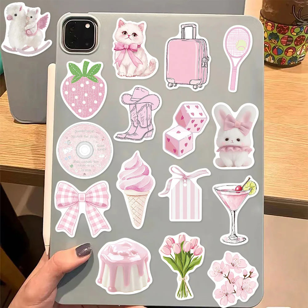 50PCS Pink Cartoon Graffiti Fun Pink DIY Stickers Scrapbook Manual Mobile Luggage Skateboard Waterproof Stickers