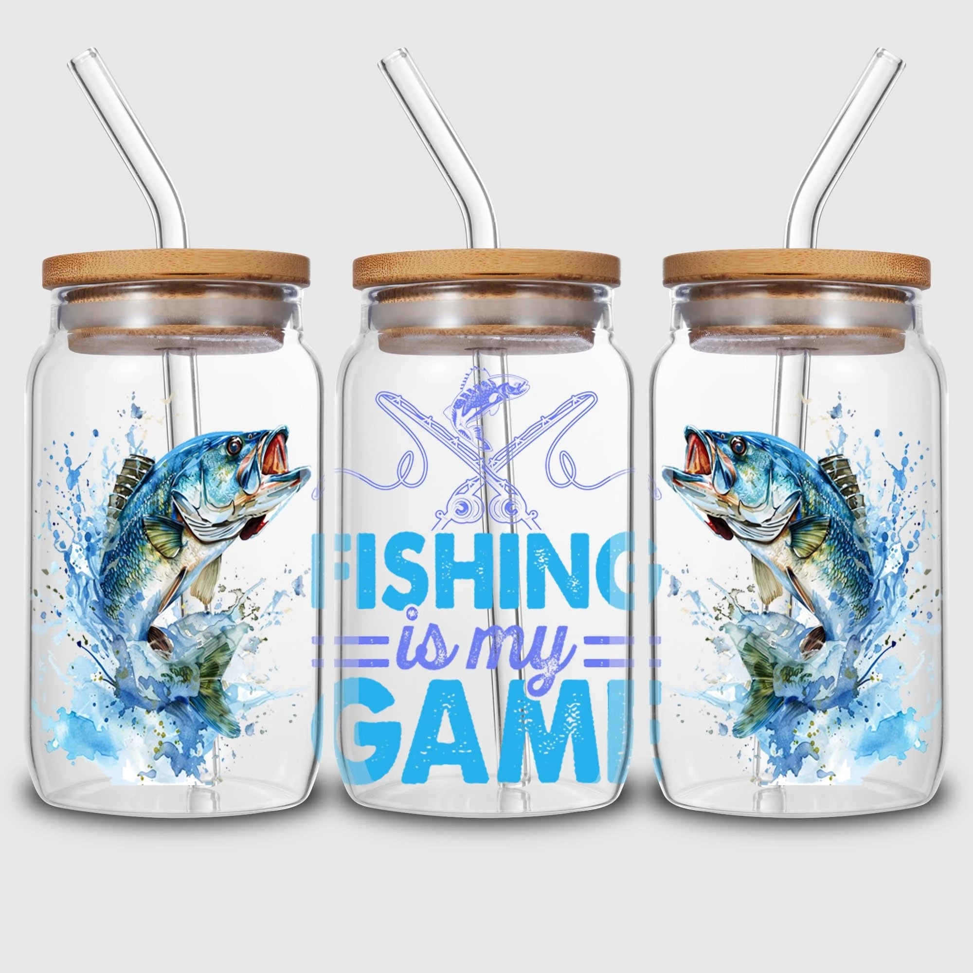5 sheets fishing UV DTF cup package for 16oz glass cup, waterproof UV DTF stickers for 16oz glass cup, DIY, furniture, crafts