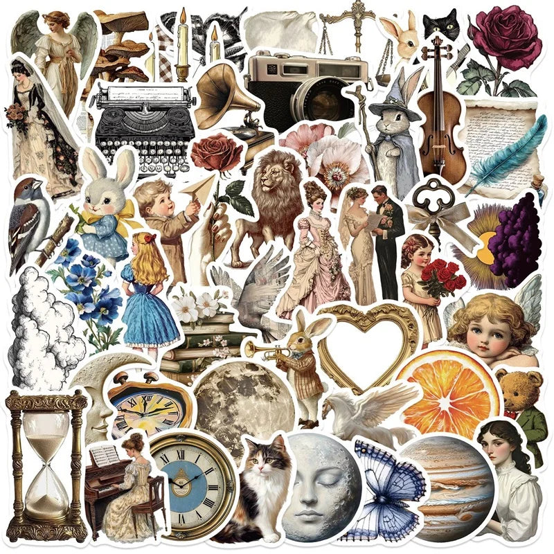 10/30/50PCS Vintage Art PVC Sticky Sticker Aesthetic DIY Children's Decoration Scrapbooking School Supplies for Kids