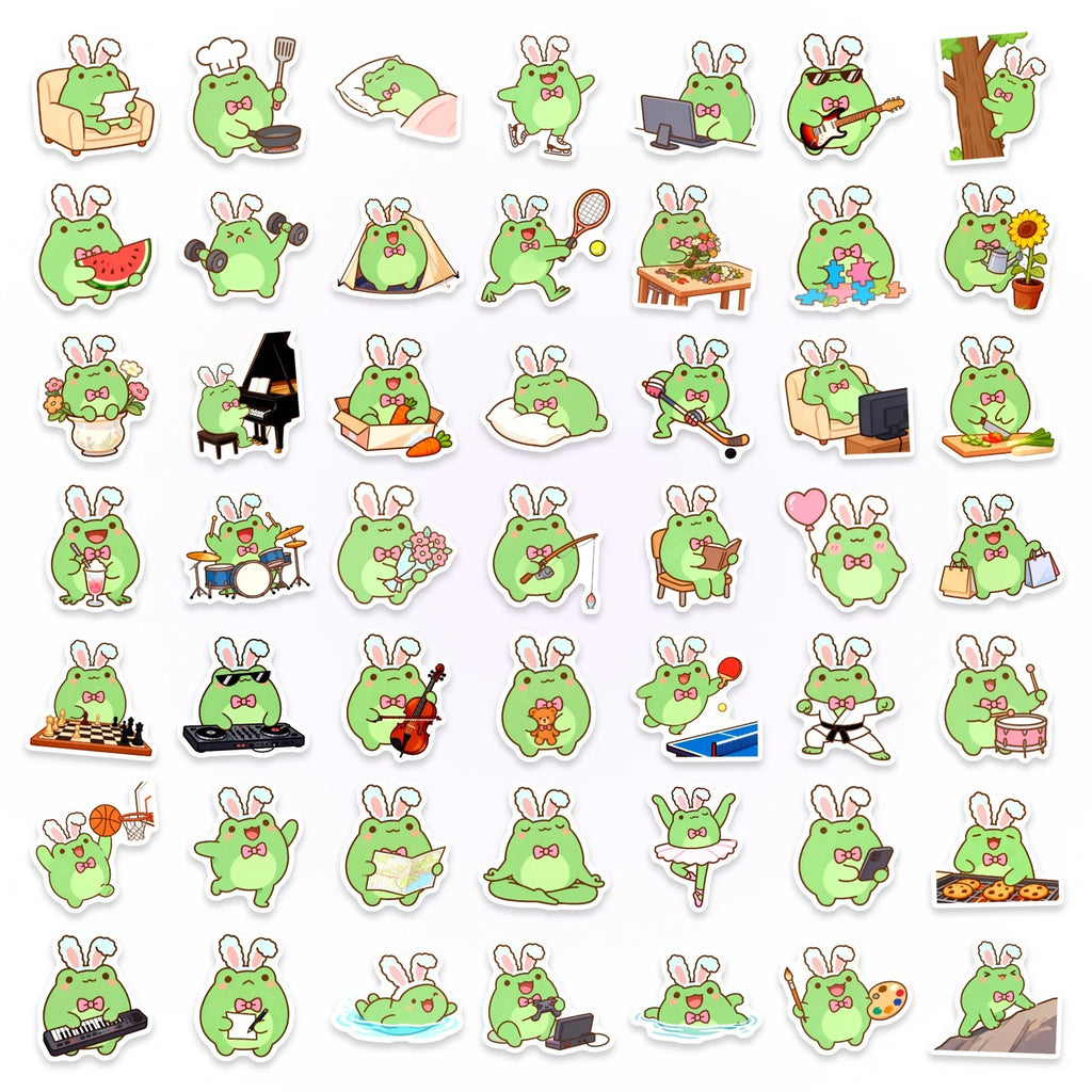 50/100Pcs Cartoon Frog HD Watercolor Doodle Stickers DIY for Stationery Box Pen Holder File Folder Phone Desk Helmet Thick Decal