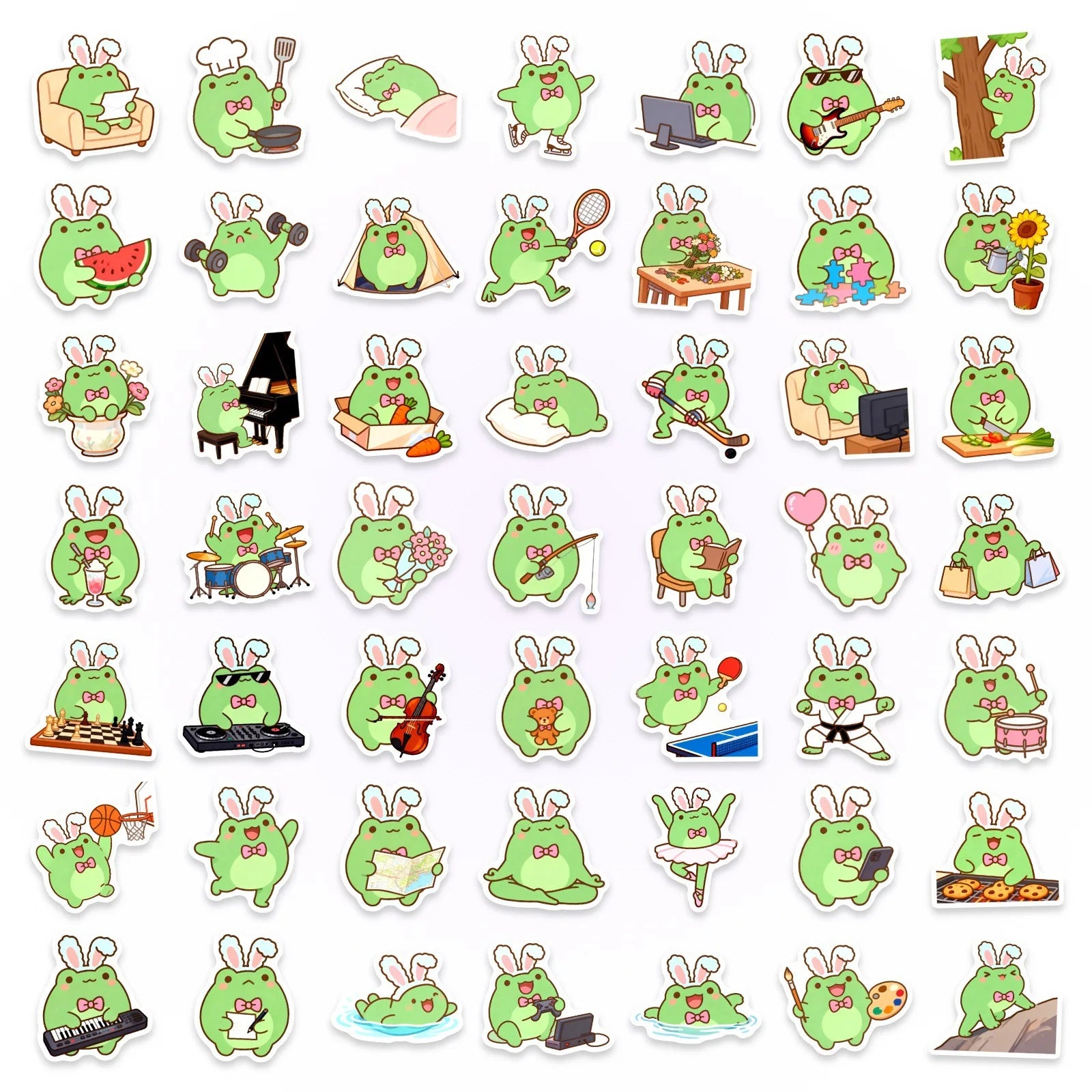 50/100Pcs Cartoon Frog HD Watercolor Doodle Stickers DIY for Stationery Box Pen Holder File Folder Phone Desk Helmet Thick Decal