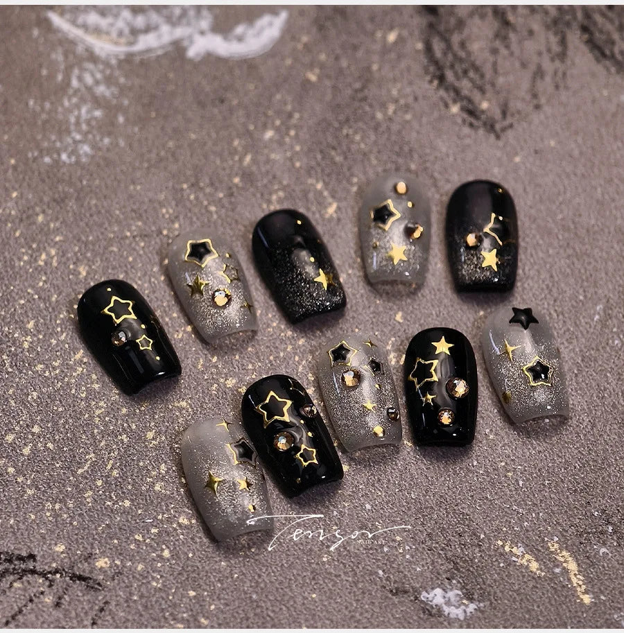 5D Luxury Star Nail Stickers Shiny Stars Black Silver Nail Decals Gilding Hollow Out Five-Pointed Nail Art Design Decorat Slider