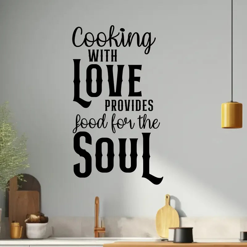 Contemporary "Cooking with Love" Vinyl Wall Decal - Matte Finish, Self-Adhesive Kitchen Art Sticker, Easy to Apply & Remove, Per