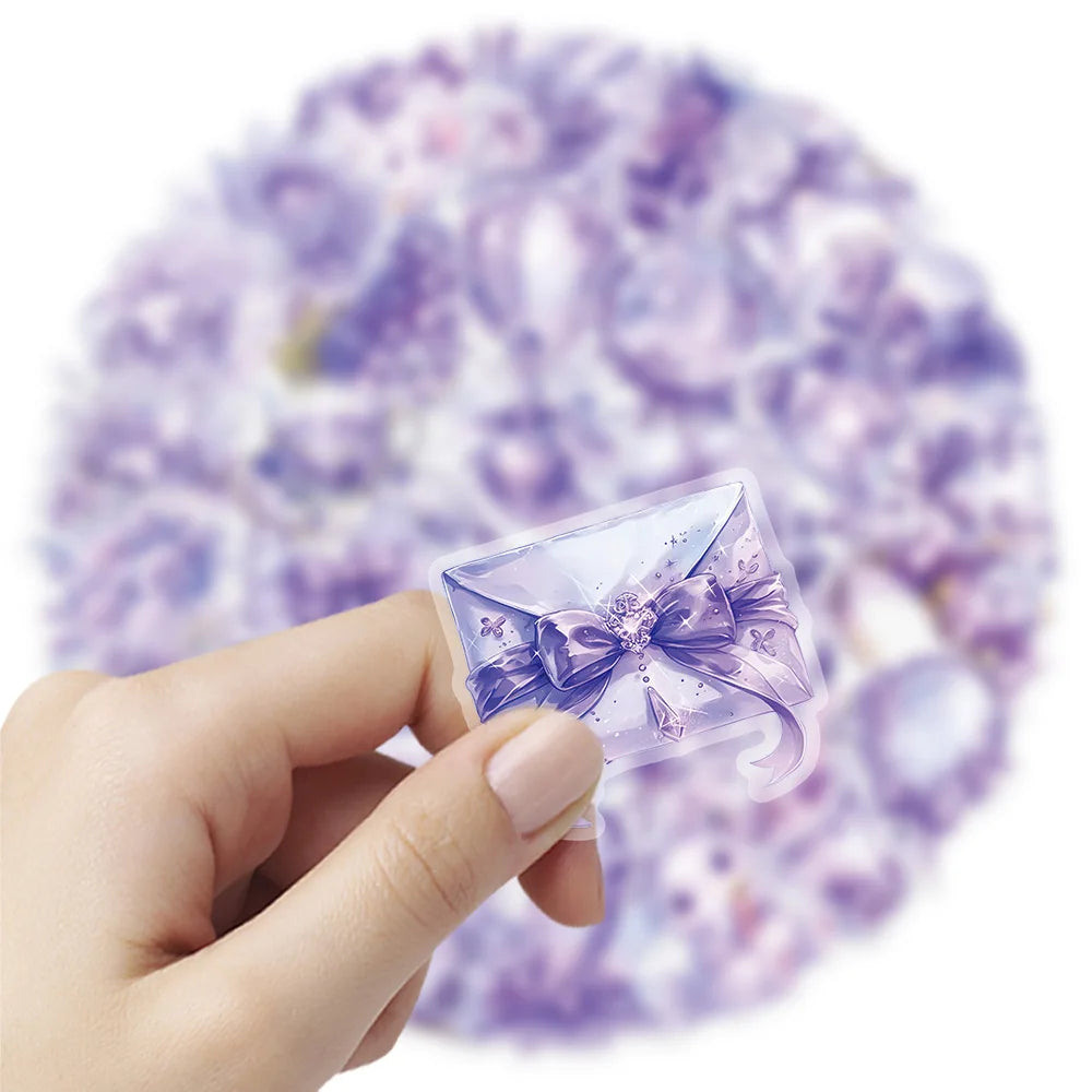 50Pcs Purple Dream PET Stickers Girl's Heart Decoration Notebook Water Bottles Desktop Stationery Notebook Stickers