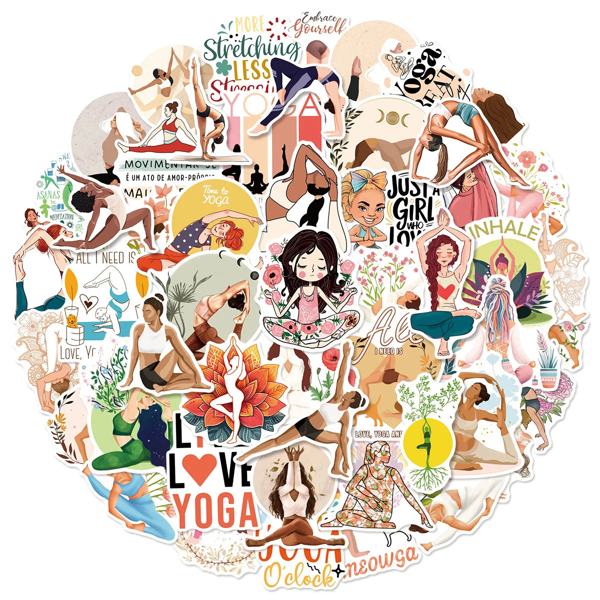 10/30/50PCS Cartoon Yoga Colored PVC Sticky Sticker Aesthetic DIY Children's Decoration Scrapbooking School Supplies
