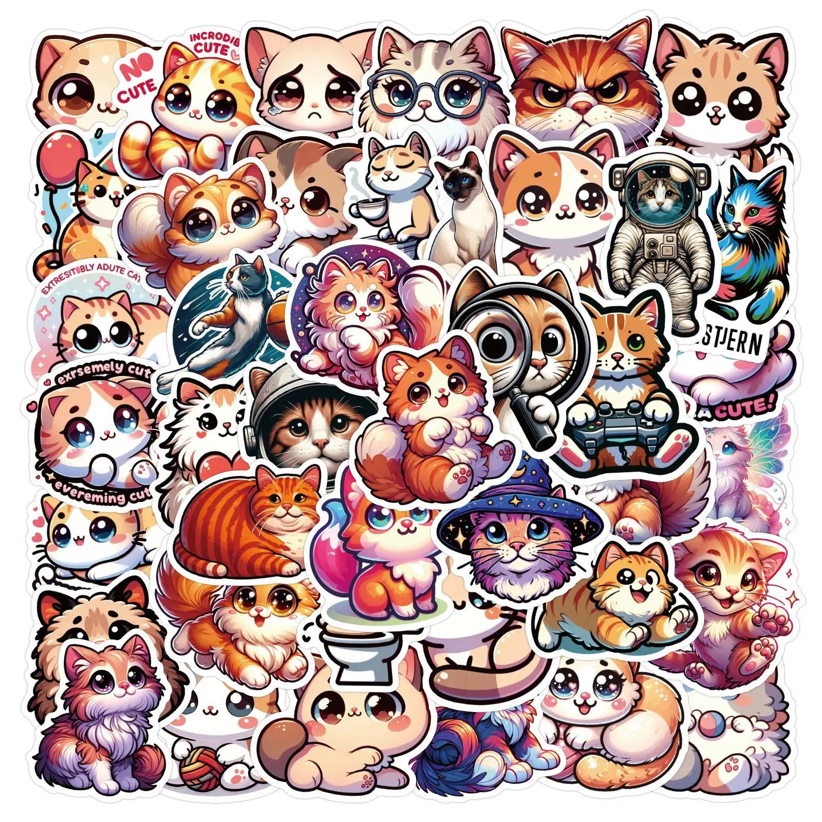 50/100PCS Cute Cat Cartoon Graffiti Sticker Water Cup Waterproof Reward Sticker for Stationery Laptop Car Luggage