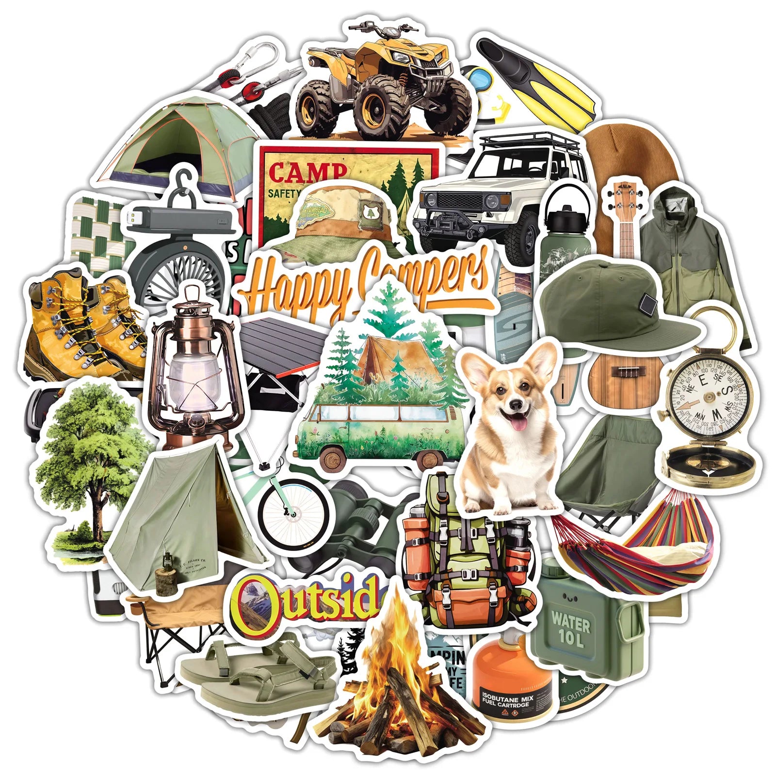 50/100 Pcs New Outdoor Camping Theme Stickers for Tent Car Phone Skate Cup Suitcase Guitar No Repeat Waterproof Decals