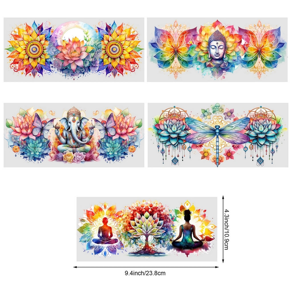 5 Sheets Indian Buddha Birthday UV DTF Cup Stickers, DTF Friction Transfer Stickers, Waterproof Transfer Stickers