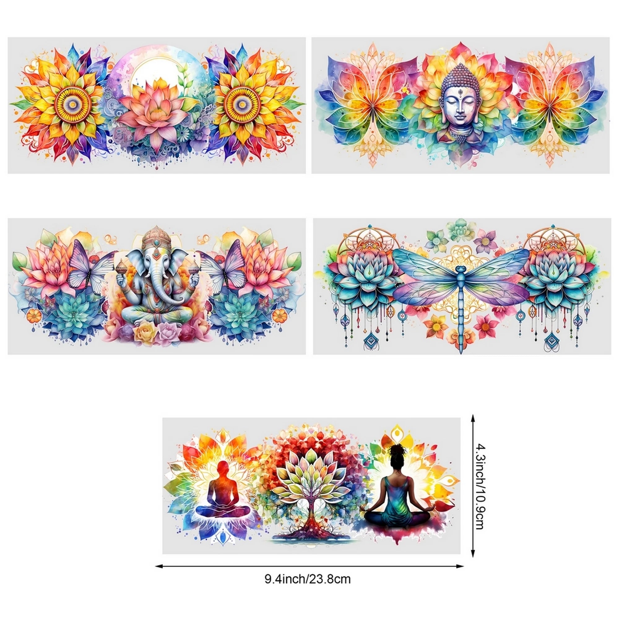 5 Sheets Indian Buddha Birthday UV DTF Cup Stickers, DTF Friction Transfer Stickers, Waterproof Transfer Stickers