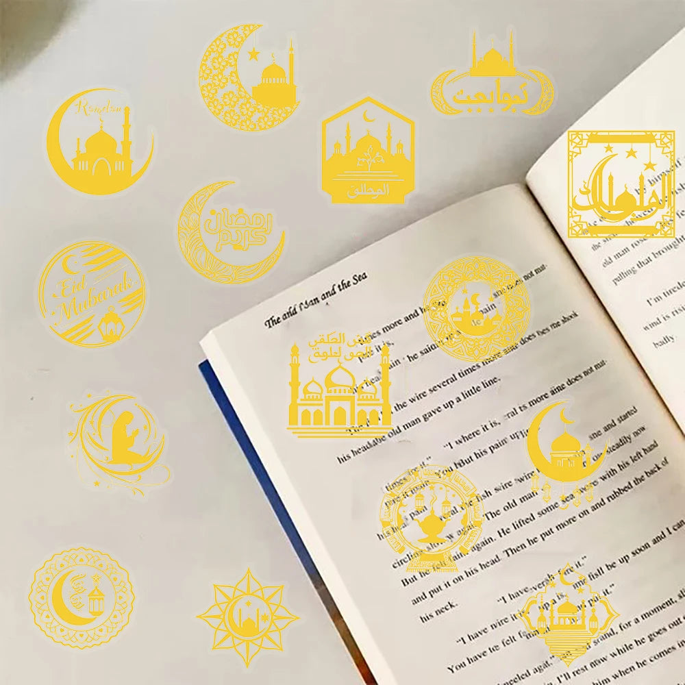 50PCS Eid Mubarak Print Stickers Notebook Gold Stamping Laptop Bicycle Graffiti Luggage Cartoon Suitcase Graffiti Laptop Sticker
