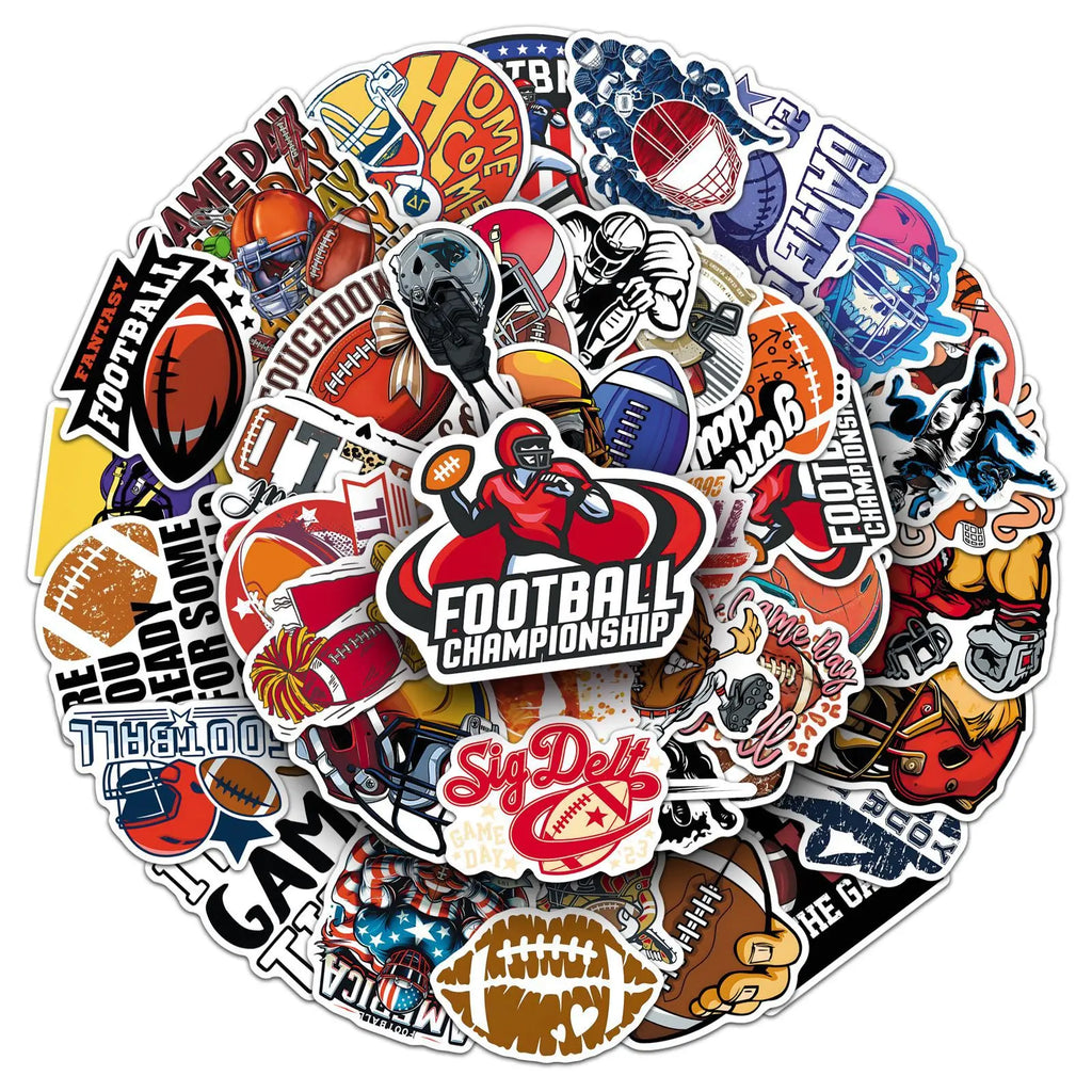 50Pcs US Football Sports Stickers, Waterproof Student Notebook Decals Phone Car Skateboard Fridge Luggage Decor Stickers