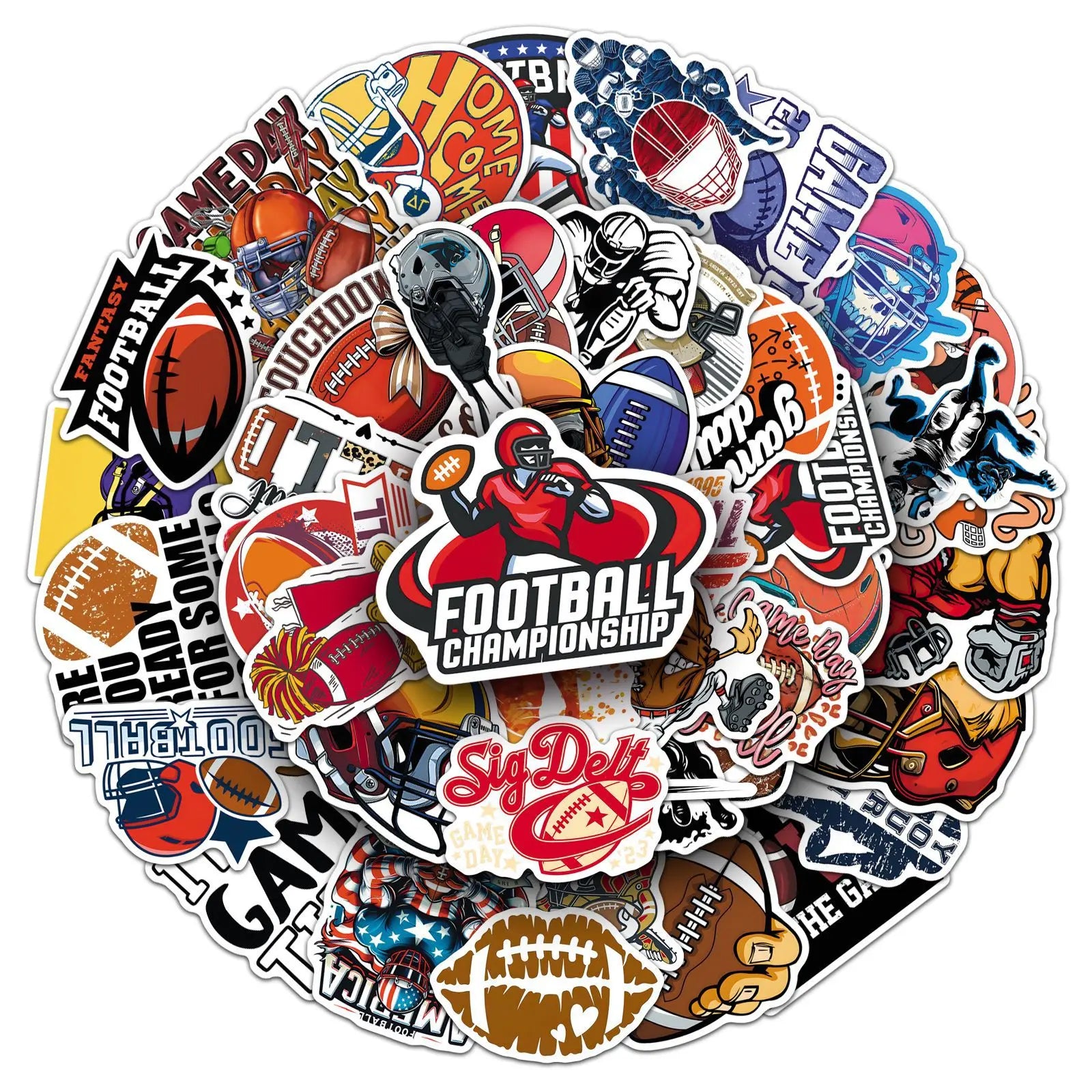 50Pcs US Football Sports Stickers, Waterproof Student Notebook Decals Phone Car Skateboard Fridge Luggage Decor Stickers