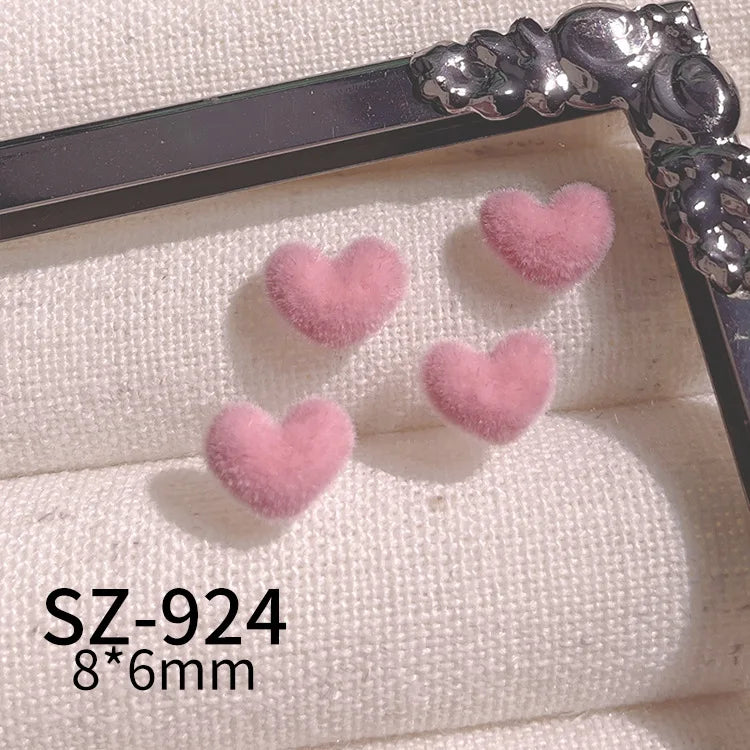 French Flocked Heart-shaped Nail Art Accessories 3D Plush Heart-shaped Nail Charms Autumn and Winter Manicure Decorations Parts