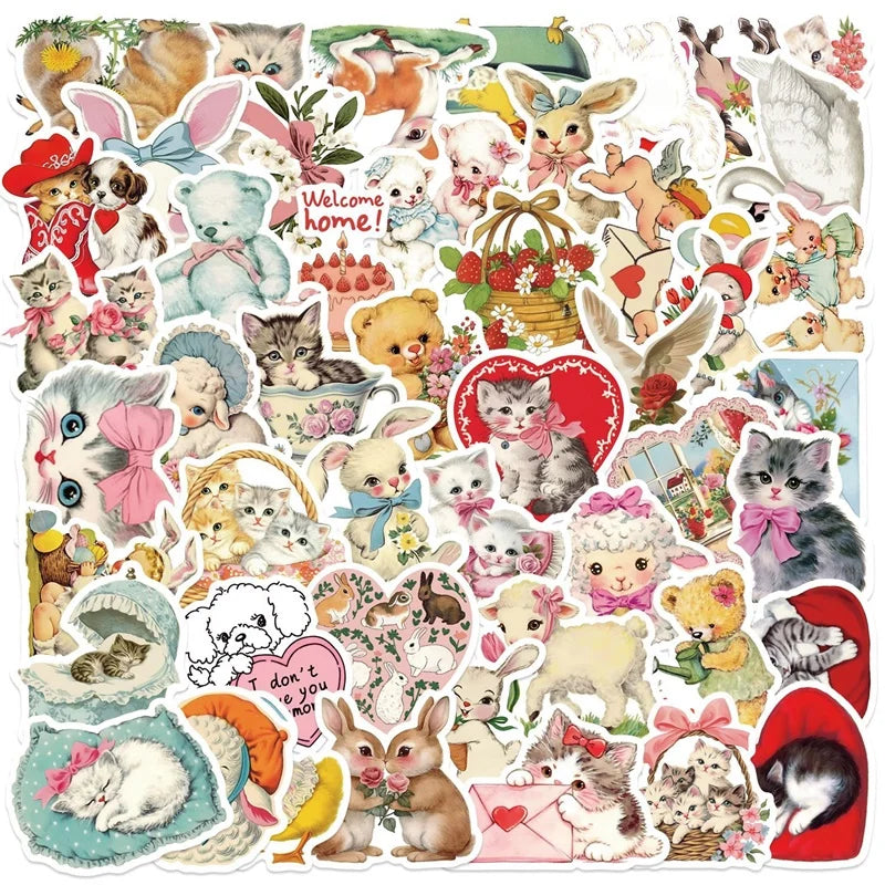 10/30/50PCS Cute Rabbit Cat Sticky PVC Sticker Aesthetic Children's Stationery DIY Decoration Scrapbooking School Supplies