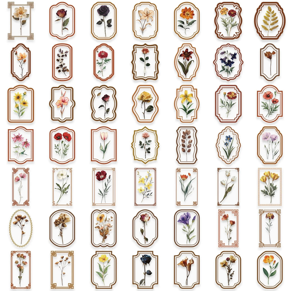 50/100PCS Retro Plant Sticker Pack Waterproof Transparent PET Stationery Box Pen Holder Glass Decor Guitar Notebook Stickers