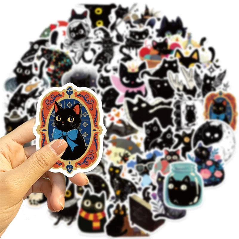 10/30/50PCS Cartoon Black Star Cat PVC Sticky Sticker Aesthetic DIY Stationery Decoration Scrapbooking School Supplies for Kids