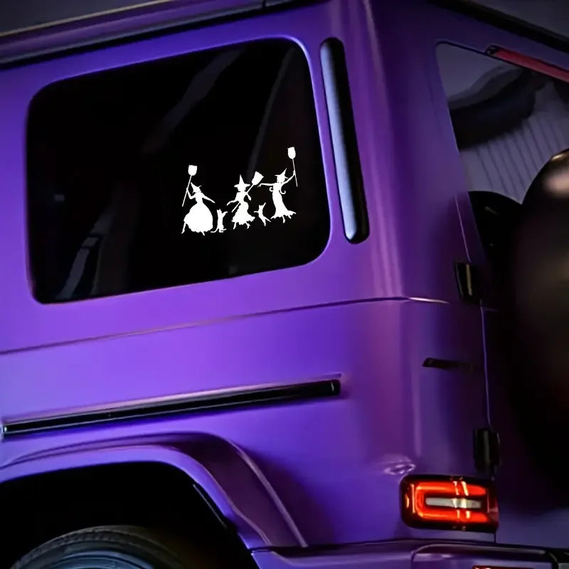 Dancing Witches With Cat Vinyl Die Cut Bumper Car Sticker For Truck Bike Scooter Motorbike Snowmobile Wall Art Universal Silhoue